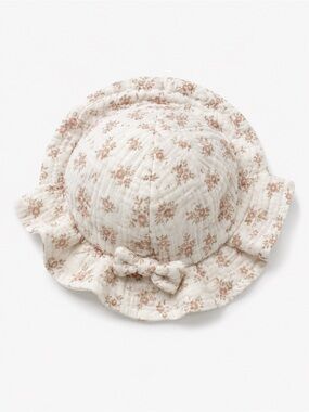 Rabbit + Bear Girls' Floral Cream Sun Hat with Bow